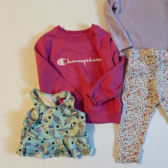 Baby Girl Bundle, 6 - Floral Leggings, Champion, Swimsuit, Long Sleeve T-Shirt - Picture 2 of 10